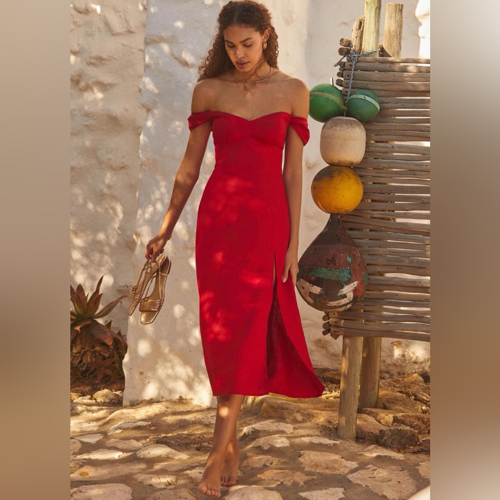 Reformation Aline Linen Red Dress